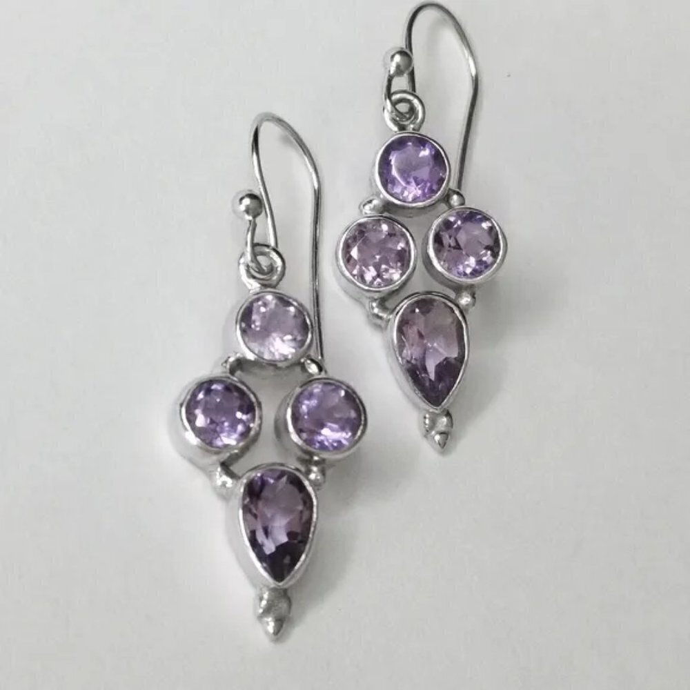 Sterling silver lavender purple Amethyst dangle drop earrings - Picture 4 of 4